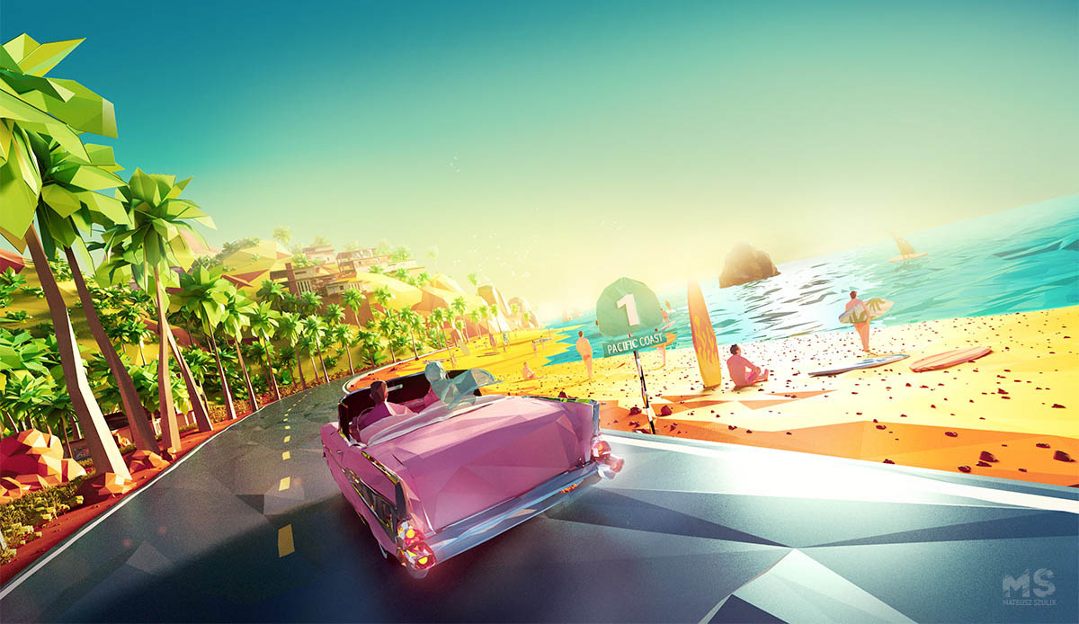 2 beach low poly 3d design by mat szulik