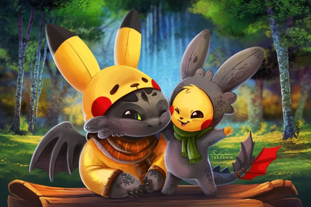 20 pikachu toothless digital painting by tsaoshin