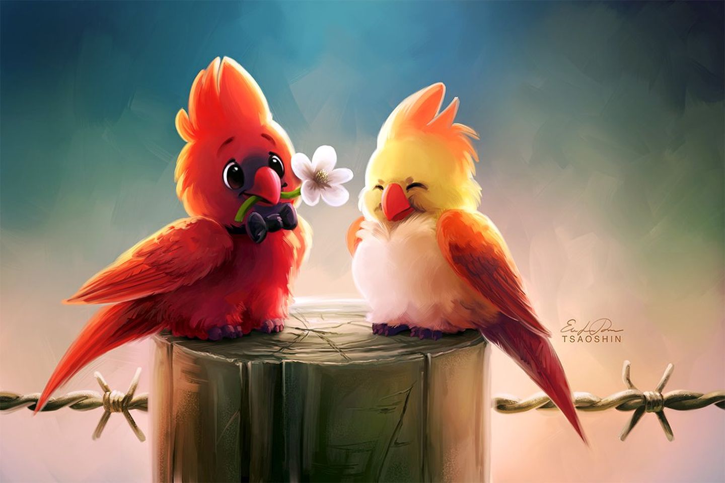 3 cardinals digital painting by tsaoshin