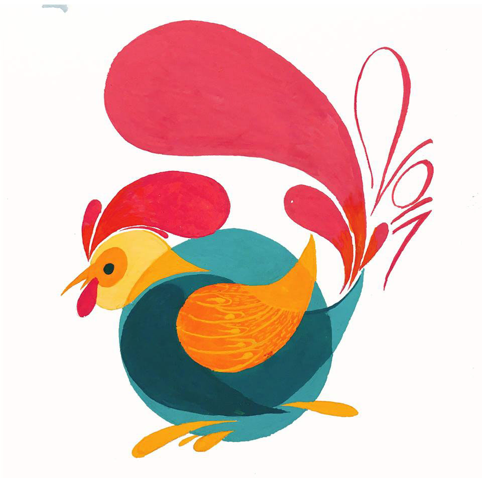 5 rooster digital illustration by wazza pink