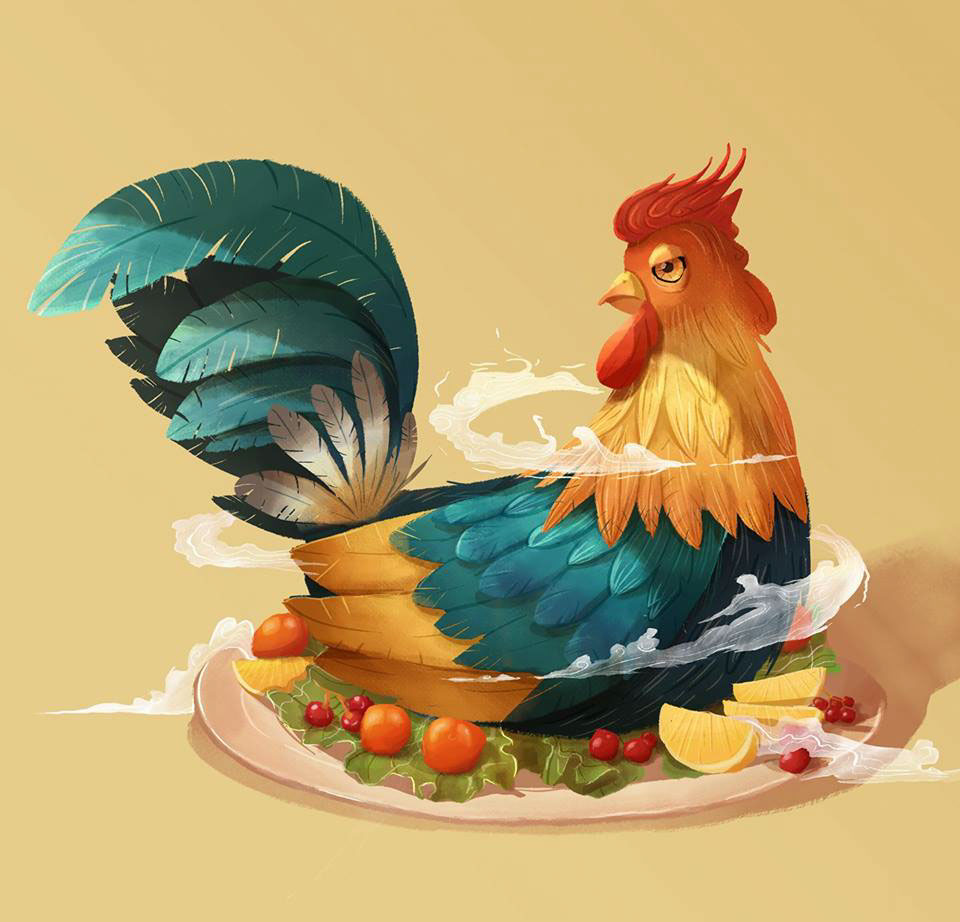 6 rooster digital illustration by gia khang