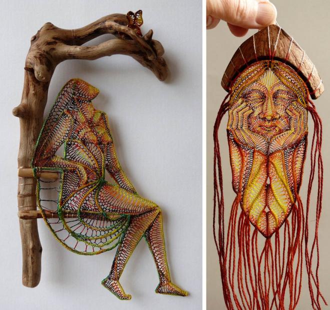 woman lace embroidert art