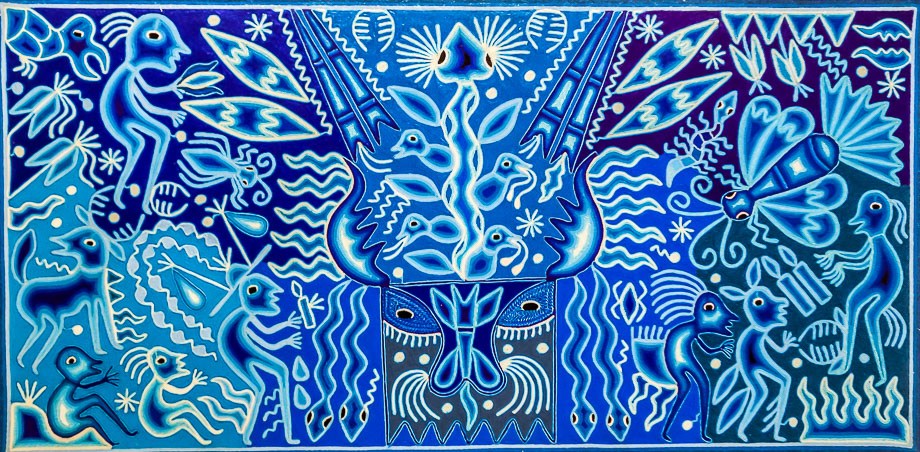 4 mexican massive mural huichol art
