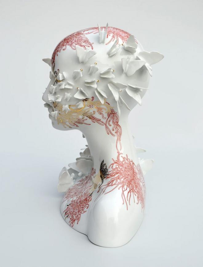 red porcelain sculptures