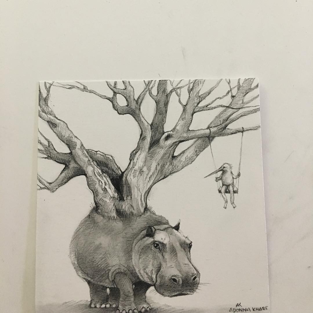 8 hippo funny drawing by adonna khare