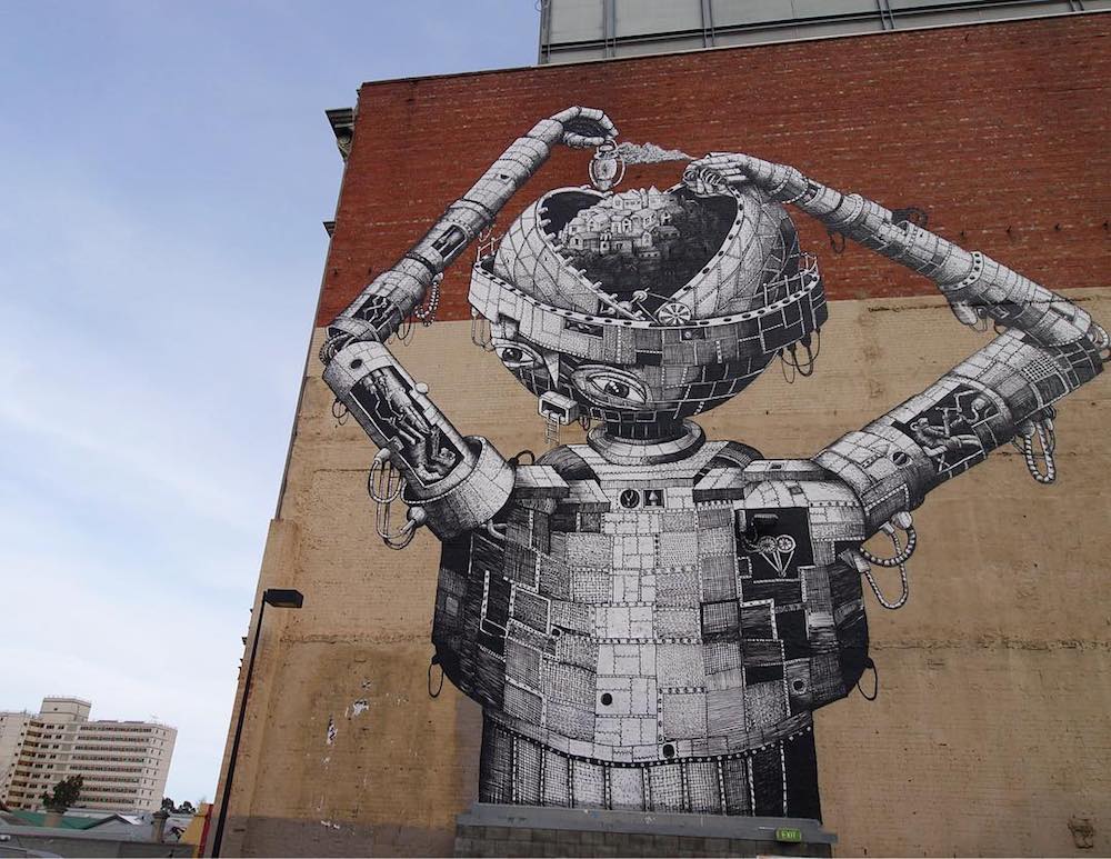 2 robot mural art by phlegm