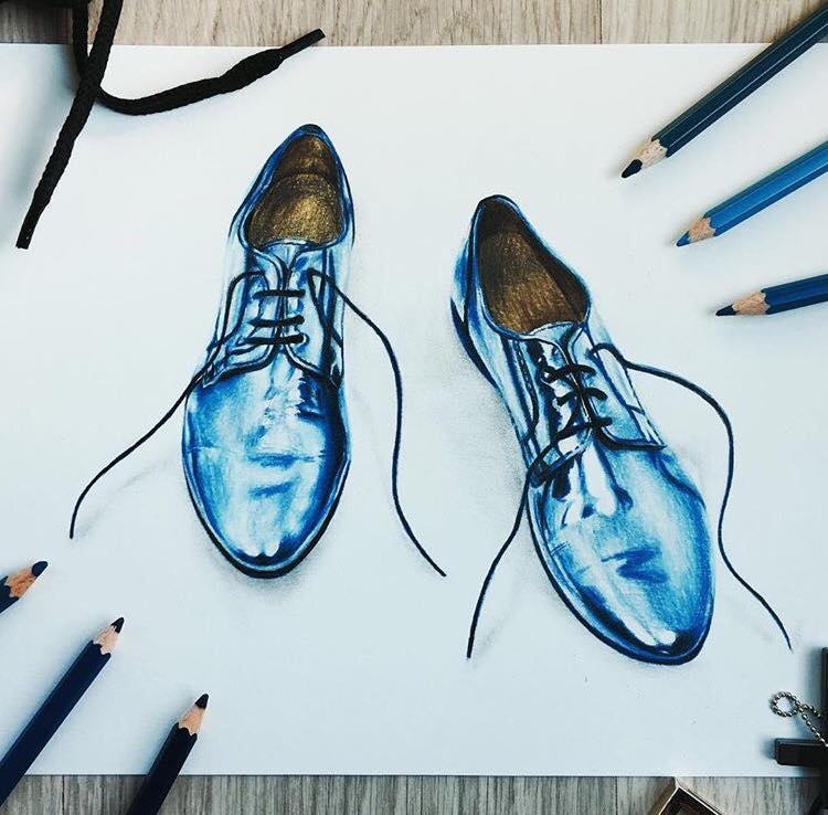 2 shoes color pencil drawing by leona chui
