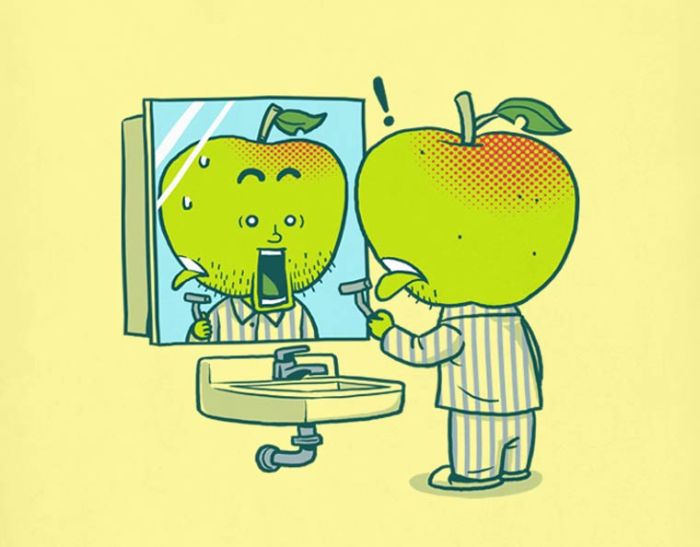 4 apple funny drawing by ben chen