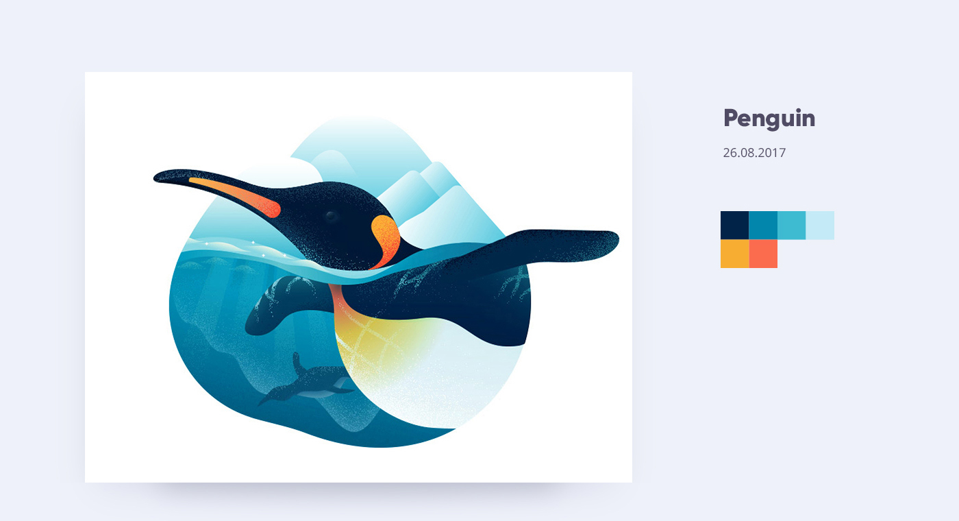 9 penguin illustration by anano miminoshvili