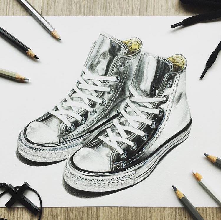 9 shoes color pencil drawing by leona chui