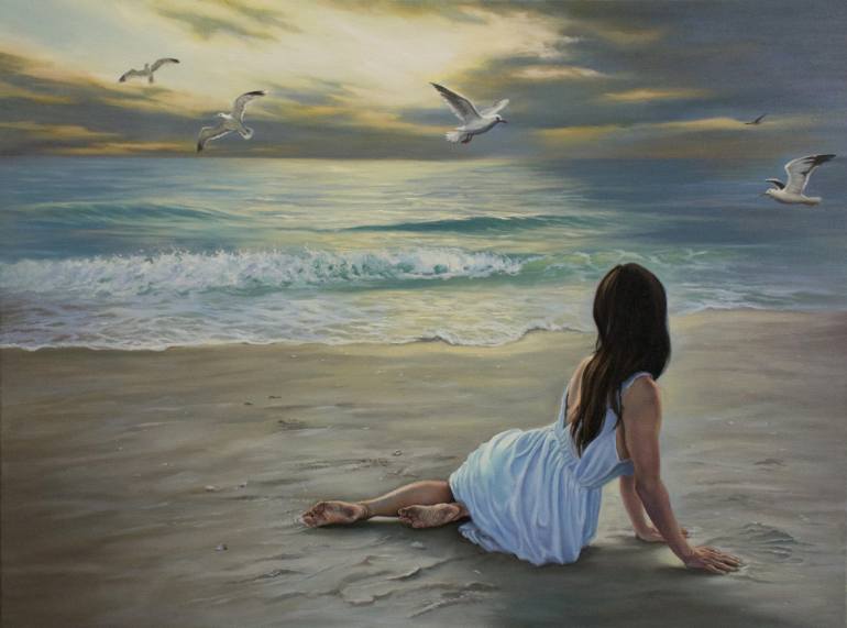 woman sea painting arturo samaniego