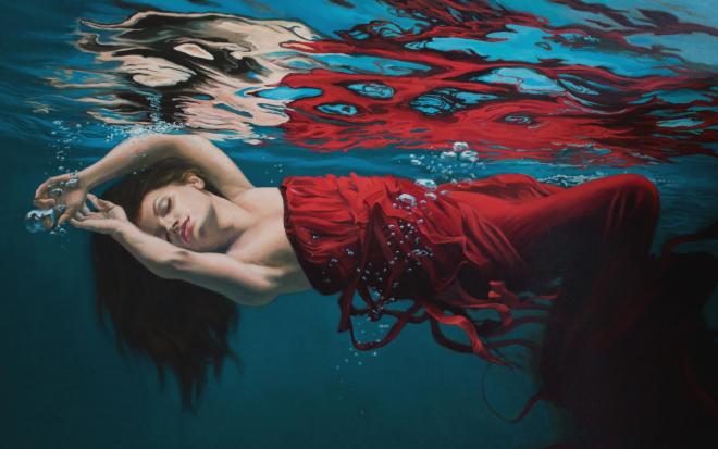 woman sea painting
